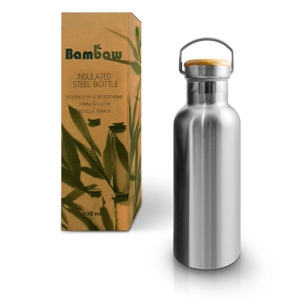 ACCaw-03 Bambaw 500ml Termos Sticlă din Oțel Inoxidabil păstrează Rece pentru 24h și Fierbinte pentru 12h – BPA free